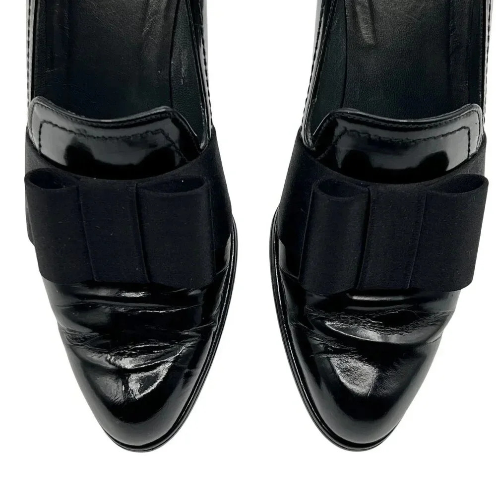 Stuart Weitzman Atabow Womens 5M Black Block Heel Loafers Bow Prairie Shoes - Picture 5 of 16